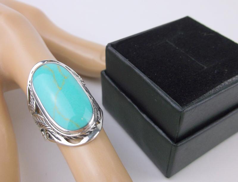 New Boxed Huge Sterling Silver Turquoise Ring 7 (1 of 2)