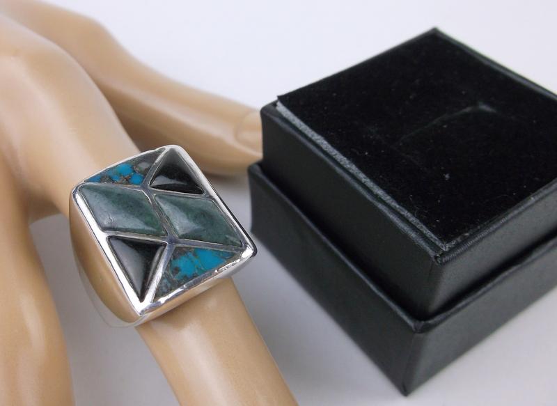 Huge Vint Navajo Sterling Silver Turquoise Ring 9 Heavy (1 of 3)