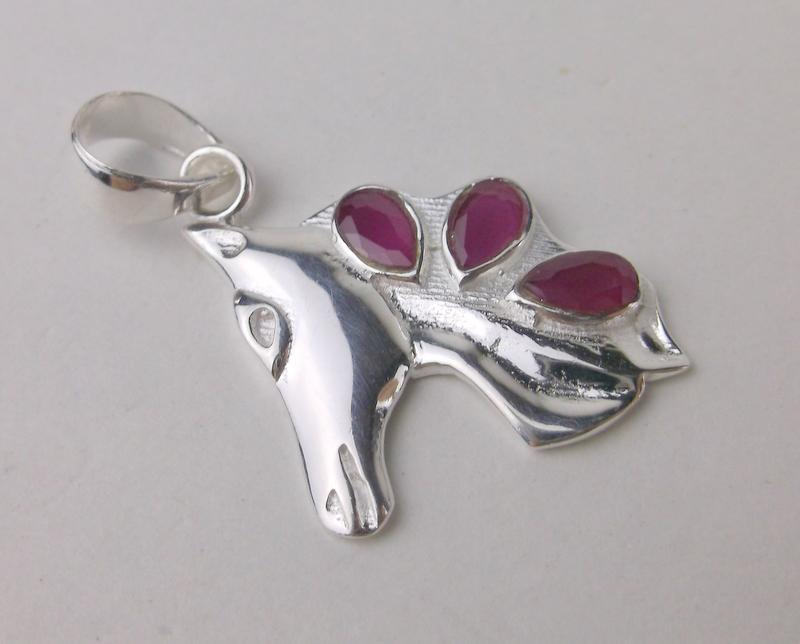 New Sterling Silver Ruby Horse Pendant (1 of 1)