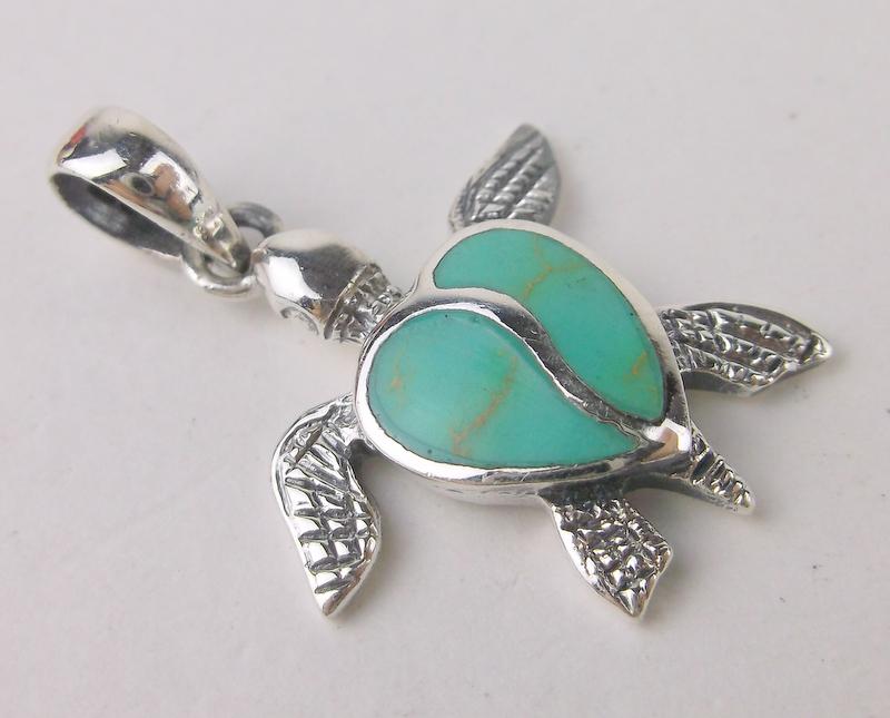 New Sterling Silver Turquoise Turtle Pendant (1 of 1)