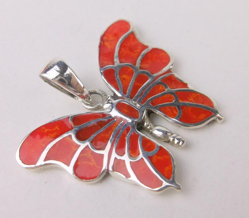 New Sterling Silver Red Coral Butterfly Pendant (1 of 1)