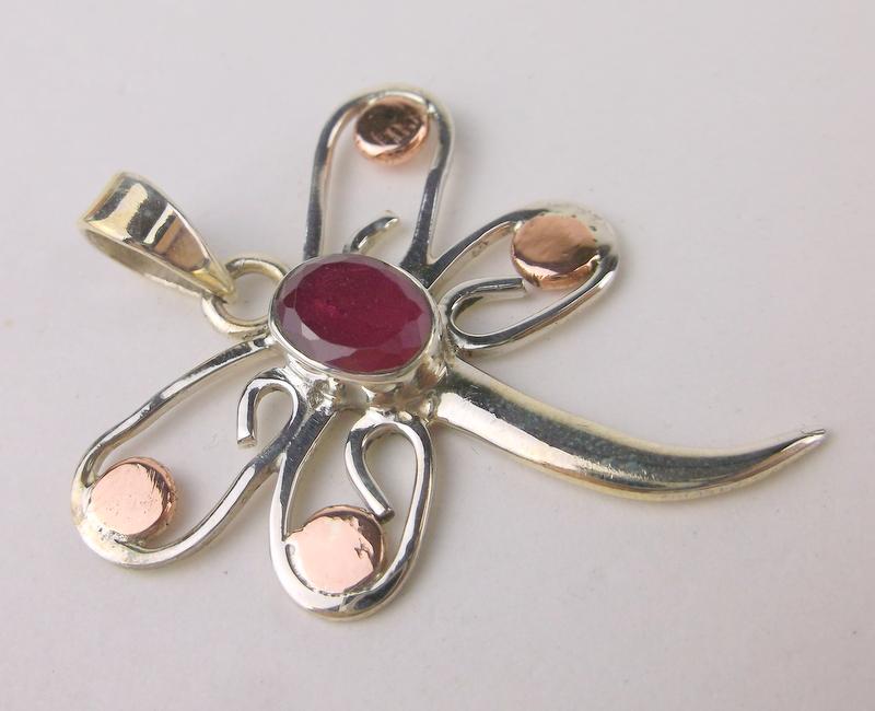 New Sterling Silver 1ct Ruby Dragonfly Pendant (1 of 1)