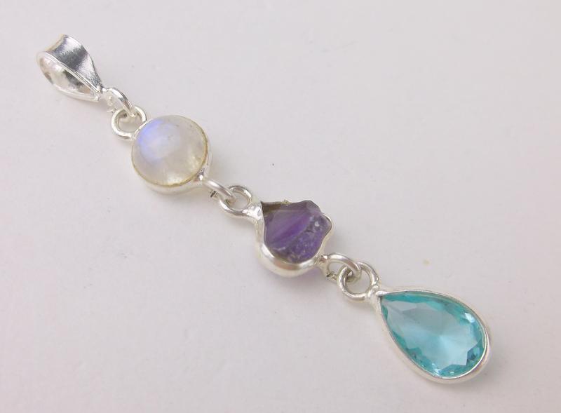 New Sterling Silver Moonstone Topaz Amethyst Pend: Solid Sterling Silver Guaranteed, in Brand New Never Worn Condition.