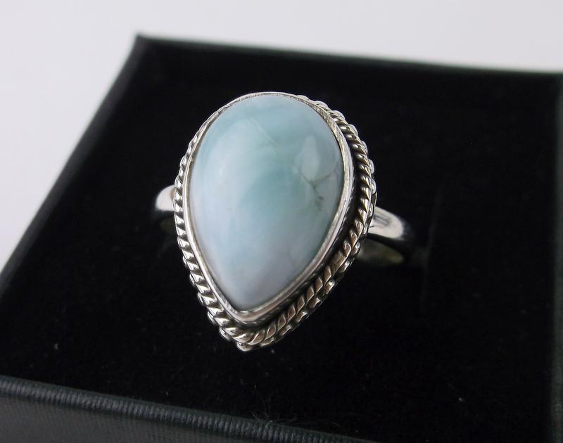 New Boxed Sterling Silver Larimar Ring Size 8 (1 of 2)