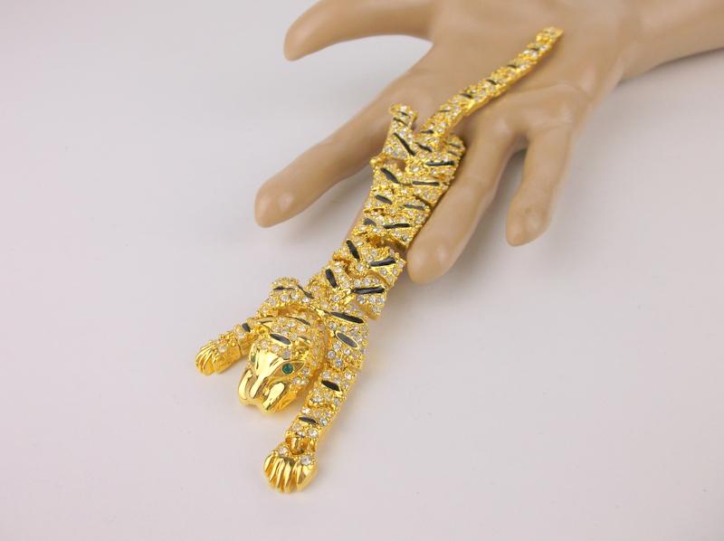 Incredible Huge Enameled Rhinestone Tiger Brooch (1 of 6)