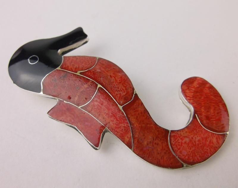 New Large Sterling Silver Red Coral Seahorse Pendant (1 of 2)