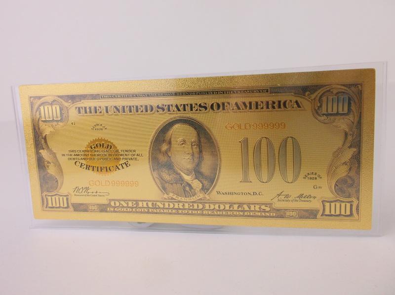 24kt Gold US $100 One Hundred Dollar Bill: new condition