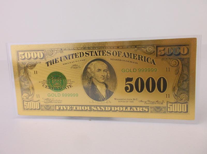24kt Gold US $5000 Five Thousand Dollar Bill (1 of 3)