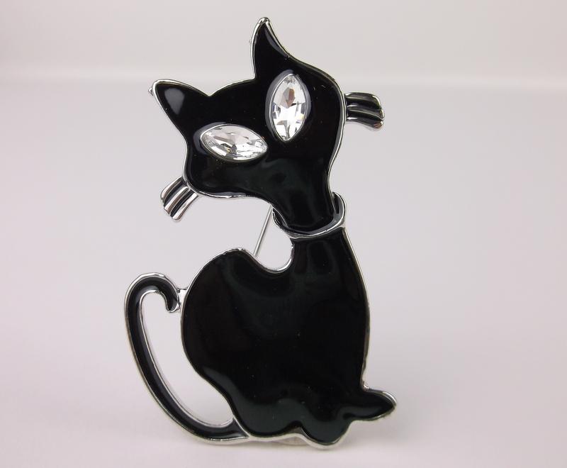 Stunning Large Enameled Rhinestone Cat Brooch (1 of 1)