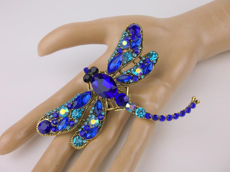 Stunning Enameled Rhinestone Dragonfly Brooch (1 of 1)