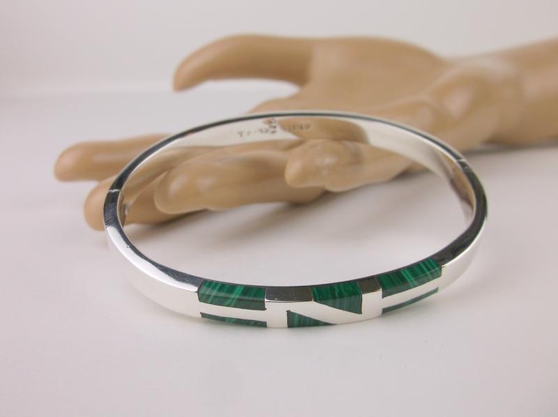 Stunning Heavy Taxco Sterling Malachite Bracelet TF45: Guaranteed Solid 925 Sterling Silver, in Excellent Condition