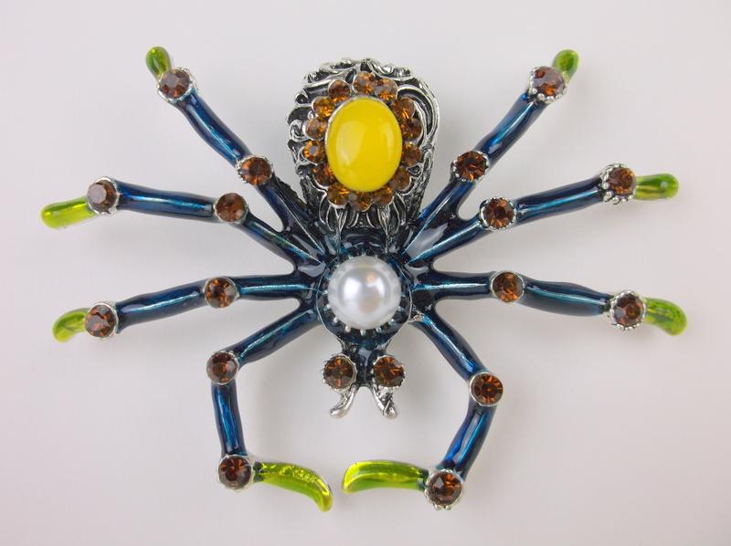Incredible Huge Enameled Rhinestone Spider Brooch (1 of 2)