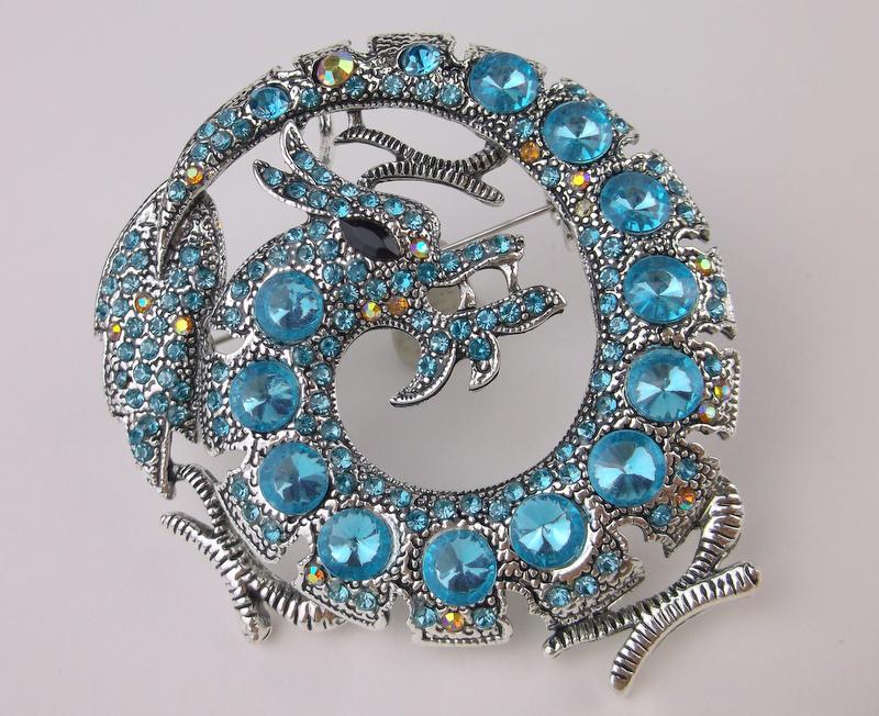 Stunning Large Enameled Rhinestone Dragon Brooch (1 of 1)