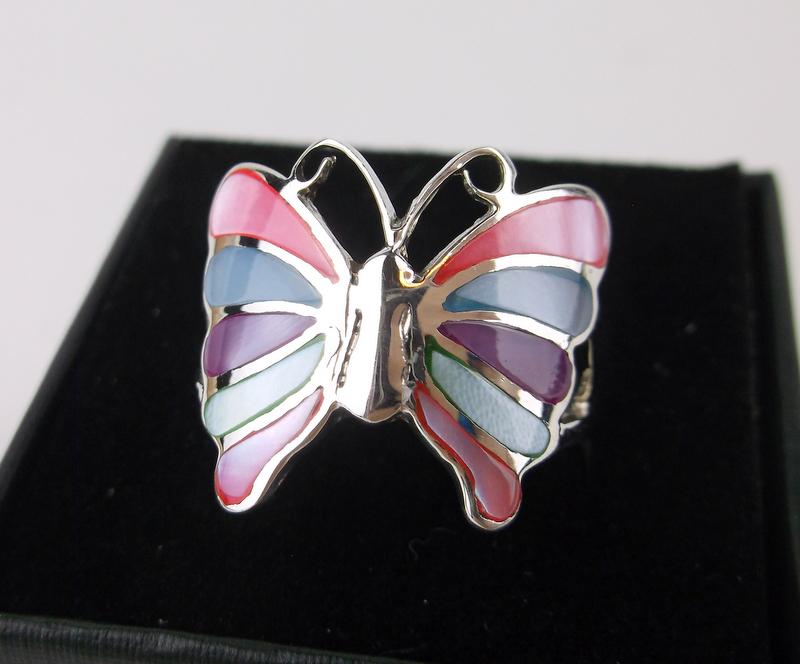 New Boxed Sterling Multi Gemstone Butterfly Ring 8 (1 of 2)