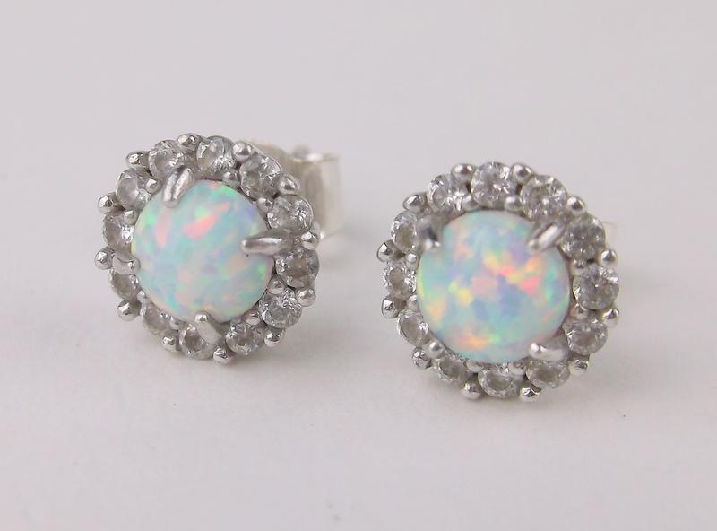 Stunning Sterling Silver Opal Stud Earrings (1 of 2)
