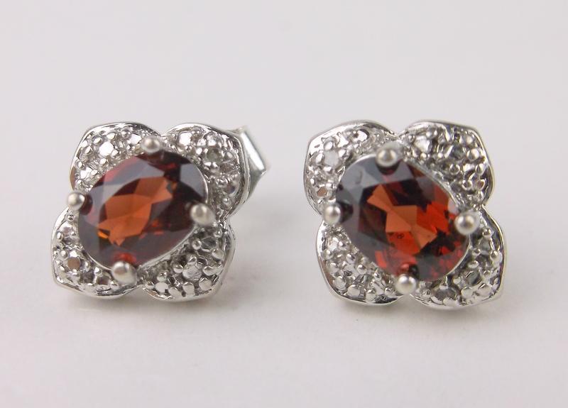 Stunning Sterling Silver Diamond Garnet Stud Earrings (1 of 2)