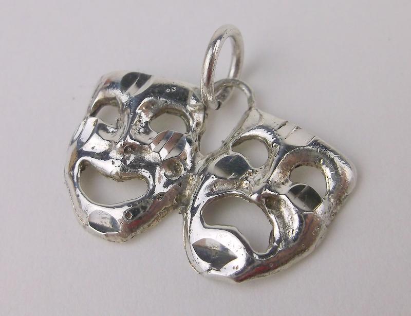 Gorgeous Sterling Silver Comedy Tragedy Mask Pendant (1 of 1)