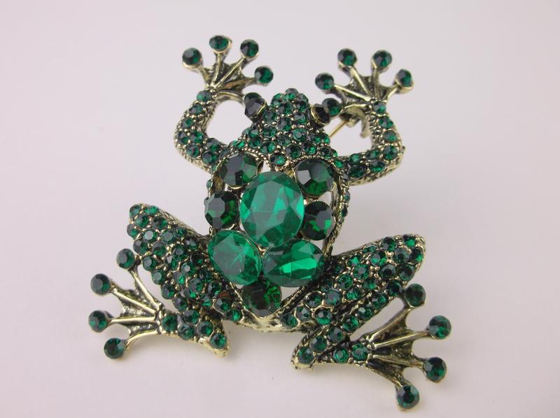 Stunning Enameled Rhinestone Frog Brooch Large (1 of 1)