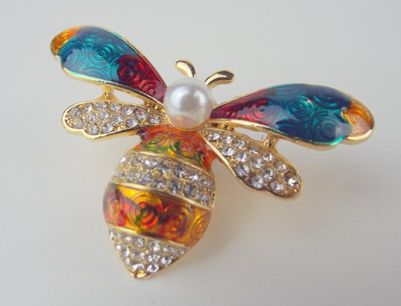 Stunning Enameled Rhinestone Bee Insect Brooch Large (1 of 1)