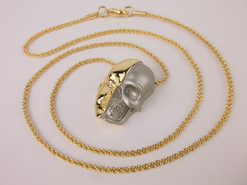 New Half Skull Half Face Necklace 24" (1 of 4)