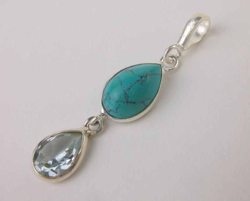 New Sterling Silver Turquoise Blue Topaz Pendant (1 of 1)