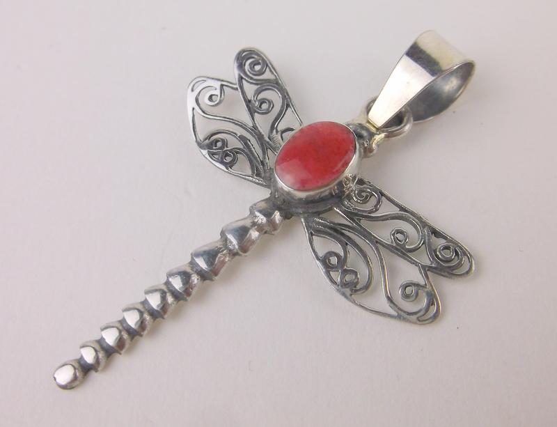 New Sterling Silver Ruby Dragonfly Pendant (1 of 1)