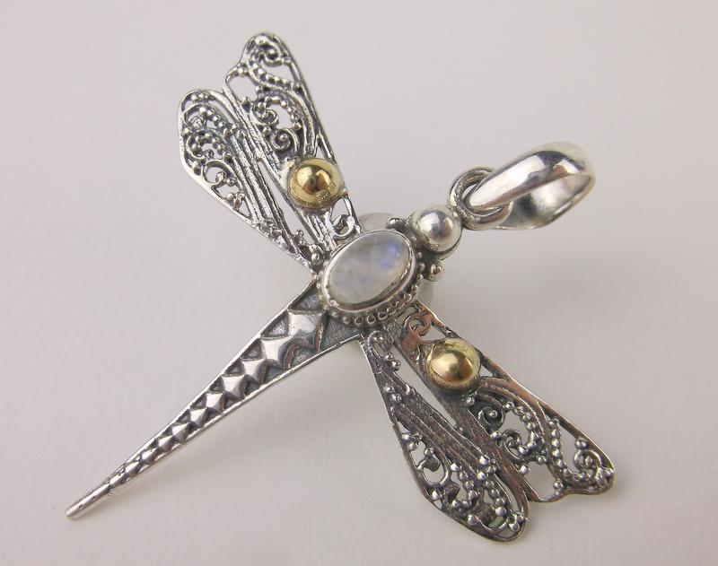 New Sterling Silver Moonstone Dragonfly Pendant (1 of 1)