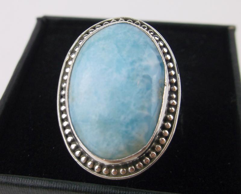 New Boxed Sterling Silver Larimar Ring Size 7 (1 of 2)