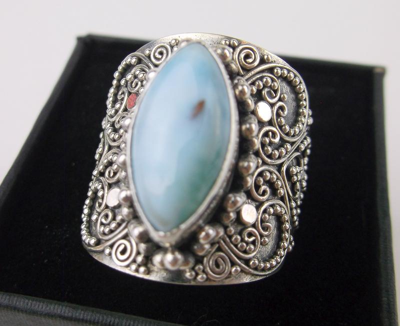 New Boxed Large Sterling Silver Bali Larimar Ring 8 (1 of 3)