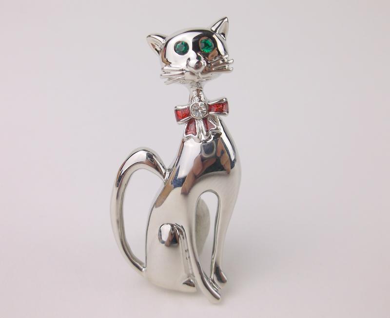 Stunning Vintage Enameled Rhinestone Cat Brooch (1 of 1)