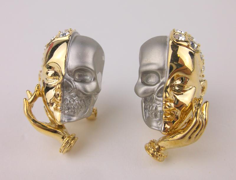 Stunning Vintage Half Skull Half Face Earrings (1 of 3)