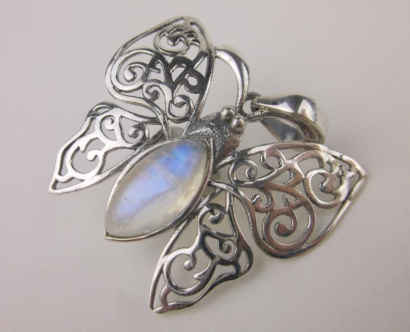 New Sterling Silver Moonstone Butterfly Pendant: Solid Sterling Silver Guaranteed, in Brand New Never Worn Condition.