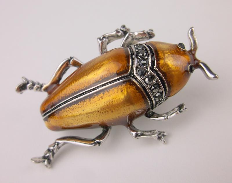 Stunning Enameled Rhinestone Beetle Brooch Insect: Mint Condition, In Like New Condition, Perfect