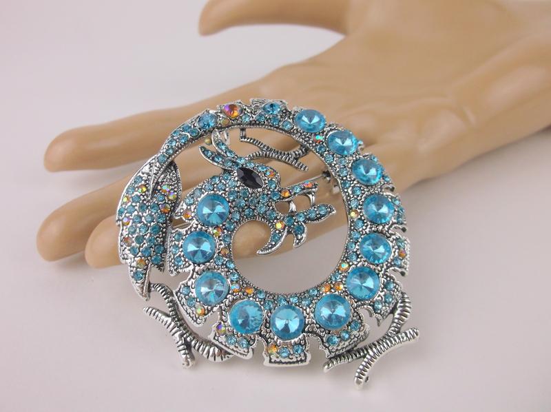 Stunning Large Enameled Rhinestone Dragon Brooch (1 of 1)