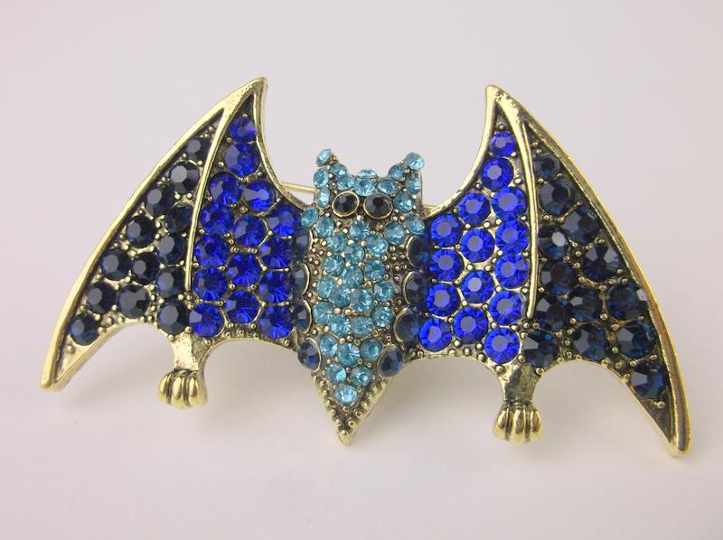 Stunning Large Enameled Rhinestone Bat Brooch (1 of 1)