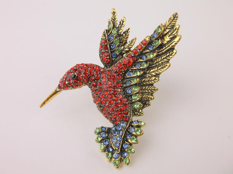 Stunning Enameled Rhinestone Hummingbird Brooch (1 of 1)