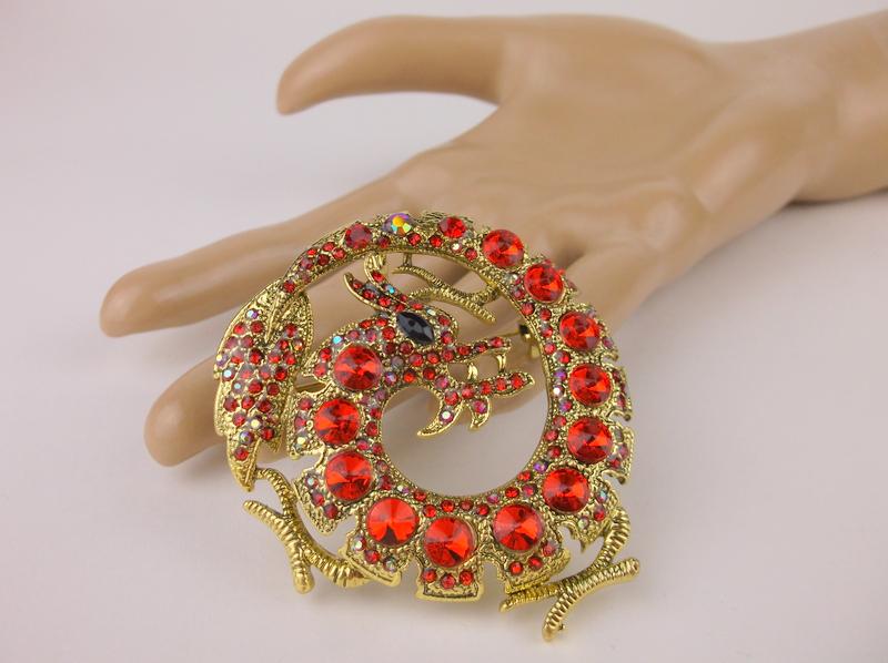 Stunning Large Enameled Rhinestone Dragon Brooch (1 of 1)