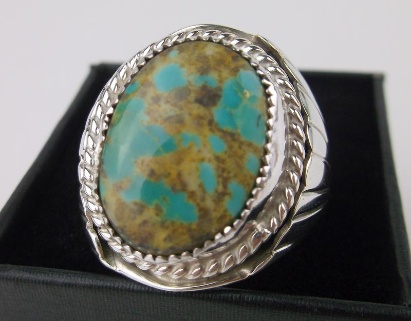 Huge Shirley Ray Navajo Sterling #8 Turquoise Ring 10 (1 of 3)