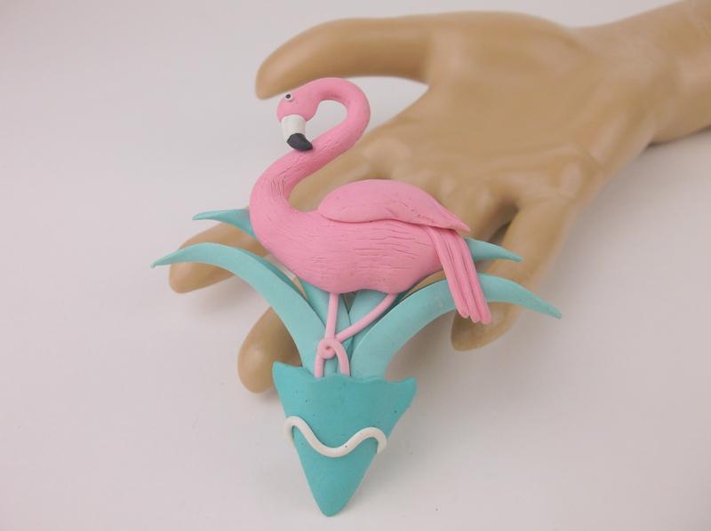 Stunning Large Vintage Colorful Flamingo Brooch: excellent condition