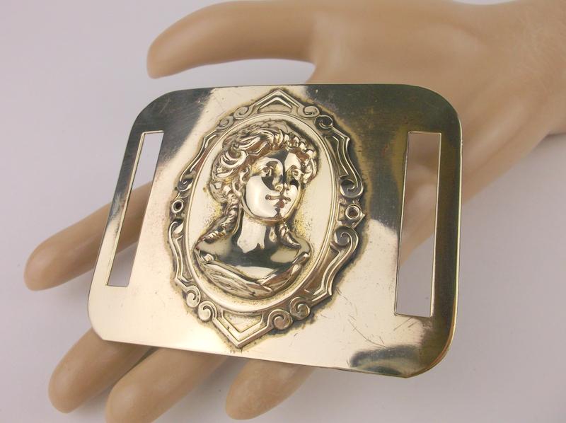 Wonderful c. 1915 Art Nouveau Repousse Belt Buckle Lady (1 of 5)
