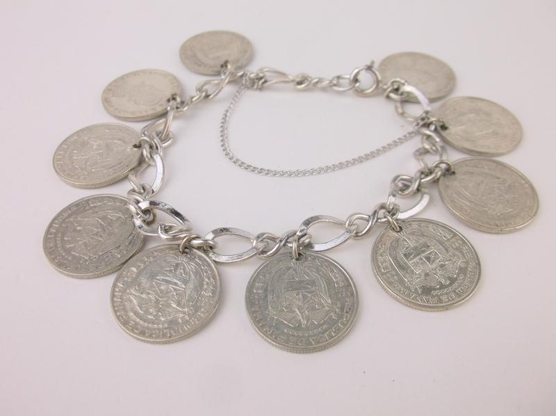 Stunning Antique Sterling Silver Coin Bracelet Heavy 7" (1 of 4)
