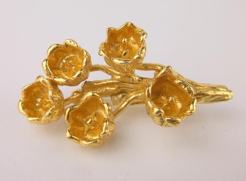 Heavy Flora Danica Denmark Gold Over Sterling Brooch: Guaranteed Solid 925 Sterling Silver, in Excellent Condition