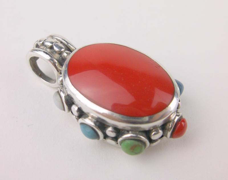 Stunning Sterling Silver Turquoise Red Jasper Pendant (1 of 2)