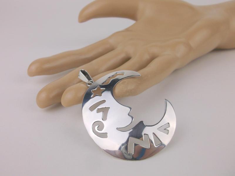 Stunning Large Taxco Sterling Silver Moon Pendant (1 of 2)