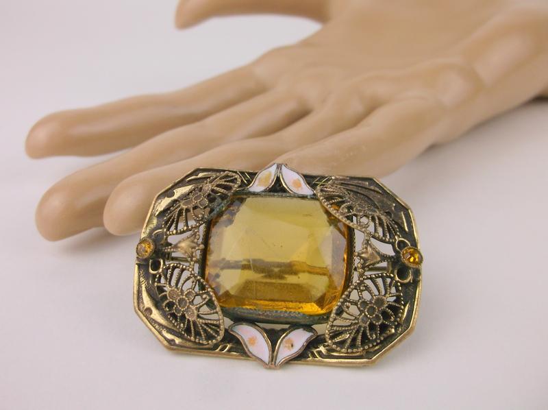 Gorgeous Antique Art Nouveau Rhinestone Brooch Enameled (1 of 3)