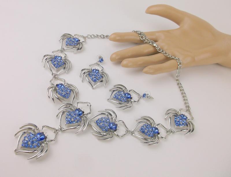Stunning Huge Rhinestone Spider Necklace Earrings 24" (1 of 4)