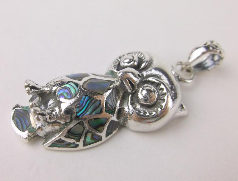 New Large Heavy Sterling Silver Abalone Owl Pendant (1 of 2)