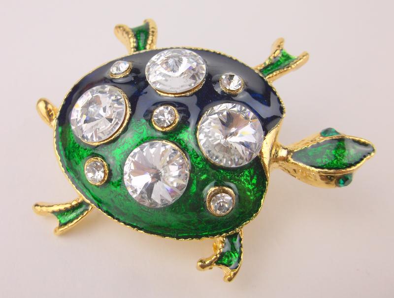 Stunning Vintage Enameled Rhinestone Turtle Brooch (1 of 1)