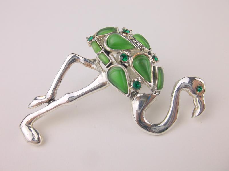 Stunning Vintage Enameled Rhinestone Flamingo Brooch (1 of 1)