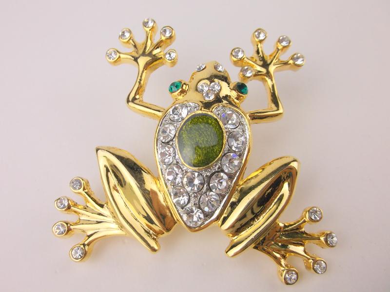 Large Vintage Enameled Rhinestone Tree Frog Brooch (1 of 1)